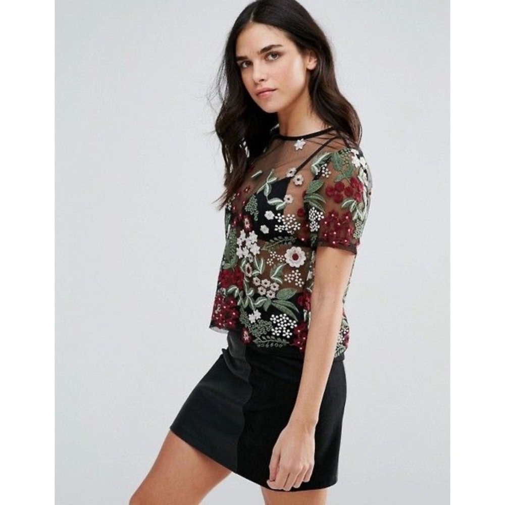 Lucy Paris sheer floral top.